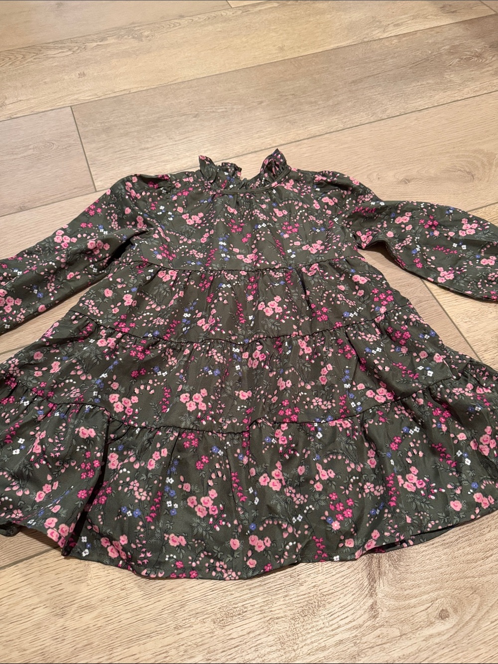 Janie and Jack Olive Green Floral Dress with Pink Flowers